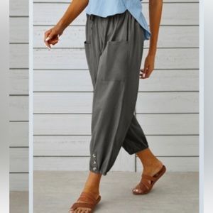 NWT Bozanly  Gray pull on loose fit cotton ankle cropped pants, XXL